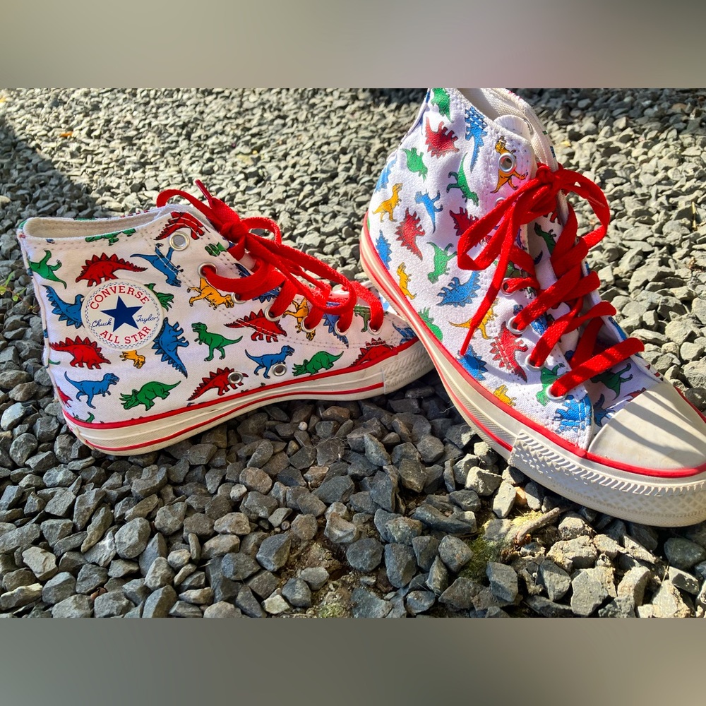 Custom Converse High Top Dino with Red Laces